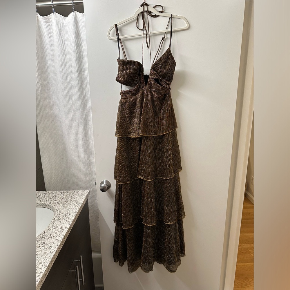 Line and dot gold bronze maxi gown size S